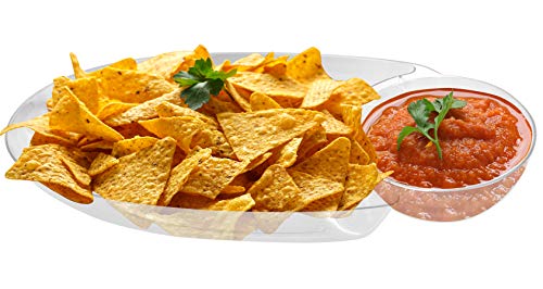 Large Chip & Salsa Dip Tray Dish- for Party 17" x 8" x 2.5" Clear Plastic, Reusable or disposable (4 Pack)
