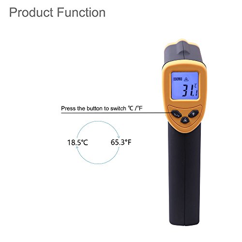 KT THERMO Infrared Thermometer Non-contact Digital Laser Thermometer gun -58~716℉ (-50~380℃), Yellow and Black,DT83800