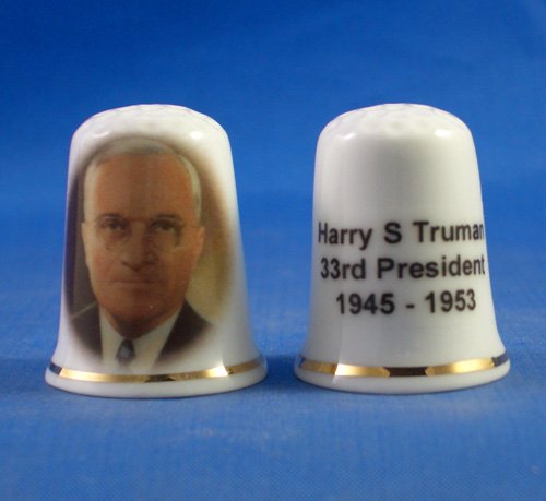 Porcelain China Collectable Thimble - Harry S Truman President USA - Free Gift Box