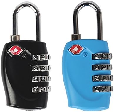 TSA Approved All Metal International Travel Luggage Lock 2 Pack-4 Digit Combination- Approved Travel Lock for Suitcases & Baggage (Black＆Blue)