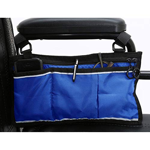 Wheelchair Bag - Accessory Storage Bag for Back/Side of Chair or Armrest Carrying Loose Items & Accessories - Fits Most Scooters Walkers Rollators - Manual Powered or Electric Wheelchairs (Blue)