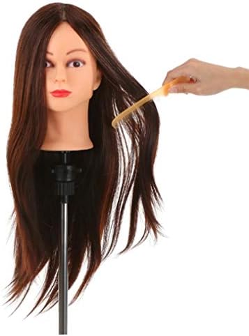 Curly Hair Mannequin Head Hairdressing Training Head for Hair Styling Practice Hair Braiding Dummy Head with 100% Human Hair 24 inch Brown