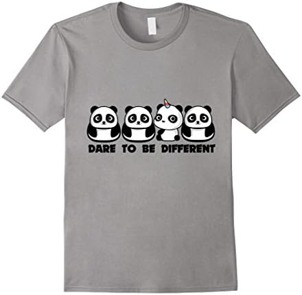 Mens Dare to Be Different Pandicorn Kawaii T-Shirt Medium Slate
