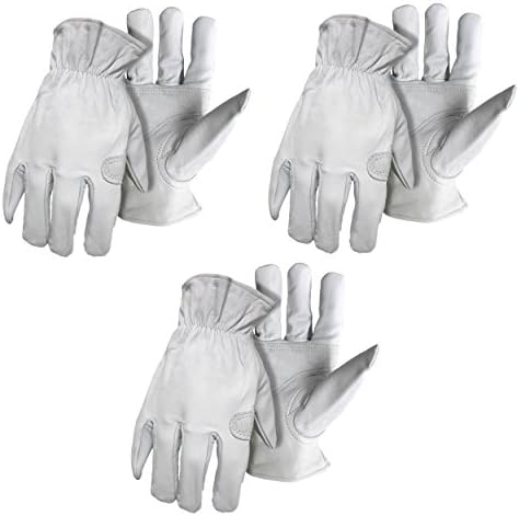 3 Pack Boss 6061 Premium Grain Goatskin Leather Work/Drivers Glove with Keystone Thumb Sizes M-XL (Large)