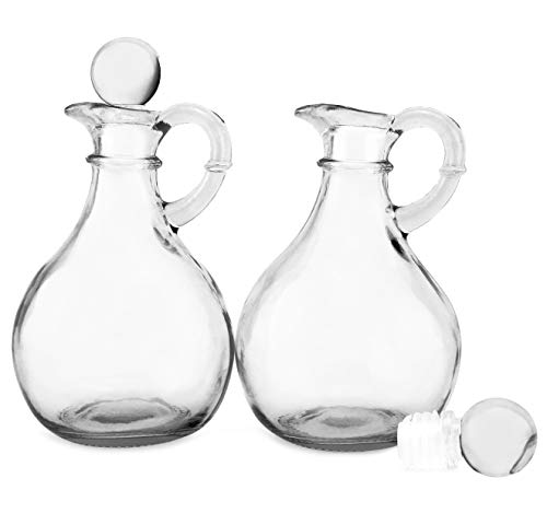 Cornucopia Round Glass Oil Cruets (Set of 2); Glass Oil and Vinegar Bottles with Stoppers - Thumbnail 4