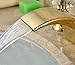 Rozin Luxury Gold Finish Waterfall Bathroom Sink Faucet Two Crystal Knobs Widespread Mixer Tap