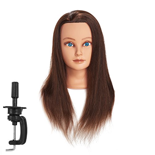 Traininghead 18-20'' 100% Human Hair Mannequin Head Practice Training Doll Head Cosmetology Female Mannequin Manikin Head (Dark Brown)
