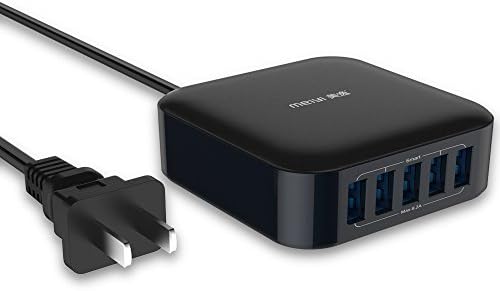USB Charger, meiyi 5V 8.2A(max) 5 Ports Output Table Adapter Universal Travel EU US Plug Wall Phone Charger for iPhone 8 / X / 7 / 6s / 6 / Plus, iPad, Andrews Phones - Black