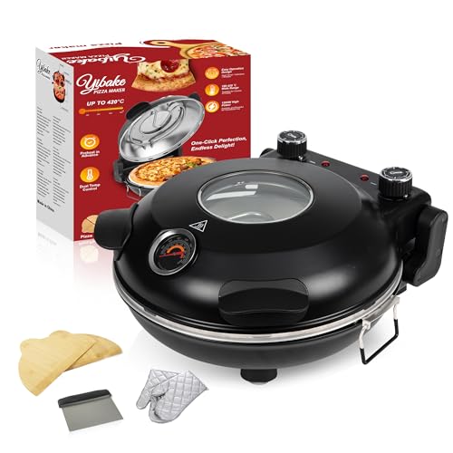 Yibake Pizzaofen Elektrisch, 1200W Pizzabäcker In 4-Min-Pizza, 31Cm Feuerfeste Pizzastein, Max 420℃ Pizzaofen Mit 5 Garstufen, Inkl. Pizzaschaber &Amp; Pizzaschieber, Schwarz