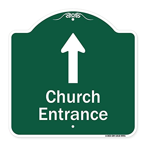 SignMission Designer Series Sign - Church Entrance Ahead with Up Arrow | Green…