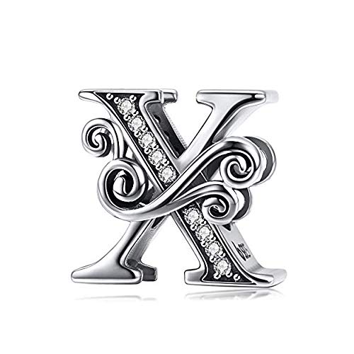 Genuine 925 Sterling Silver Initial A-Z Alphabet Bead 26 Letter Charms for Pandora Bracelet Jewellery (X)