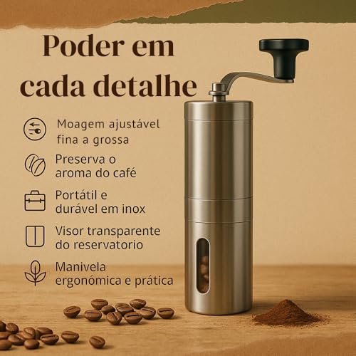 Moedor de Café Manual em Aço Inoxidável Portátil | Ajustável, Moagem Fina e Grossa