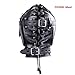 Black Leather Costume Mask Hood All Colsed with Mouth Gag Headgear Harness