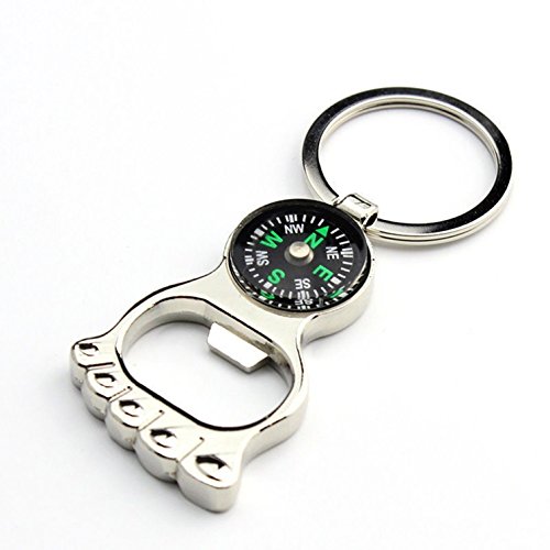 1 Pack Multi-function Feet Hiking Metal Mini Compass Foot Bottle Opener Keychain Key Rings Chain Wrist Holder Strap Excellently Popular Beer Openers Corkscrew Catcher Vintage Utility Pocket Tool Gift