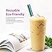 Set of 2 Stainless Steel Boba Straws with Cleaning Brush & Angled-Tip Straws with Carry Bag by Teivio, Wide Bubble Tea & Smoothie Straw with Silicone Tips, 12mm/0.5
