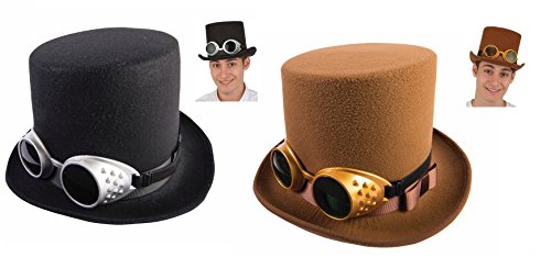 Costume Acessory Set - Unisex Adult Steampunk Top Hat and Goggles Set