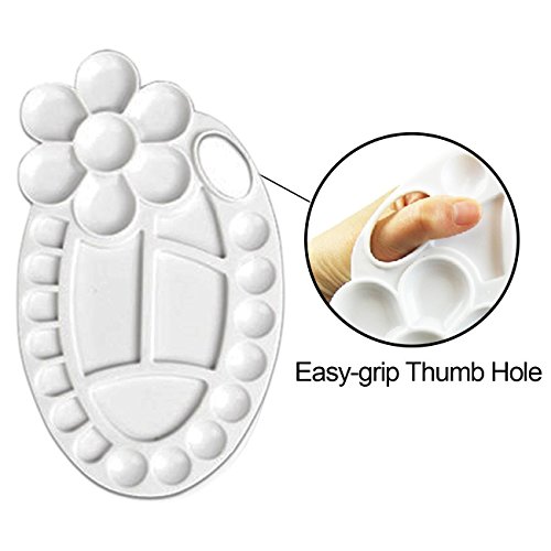 Magicdo 4 Pcs Paint Tray Palettes Plastic with Thumb Hole, White (5-3/8" x 9-1/2", 26 Wells) - Thumbnail 2