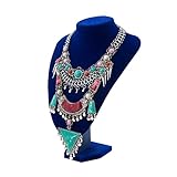 Miraculous Garden Womens Vintage Alloy Silver/Gold Long Boho Bohemian Necklace Ethnic Tribal Boho Necklace Geometry Red Turquoise Beads Statement Necklace