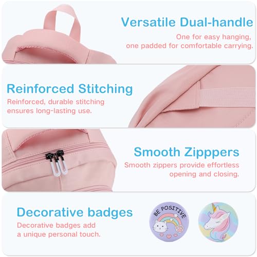 VASCHY Pink School Backpack Large 18 L Waterproof for School, Girl 8-12 Years, 30 × 14 × 44 cm