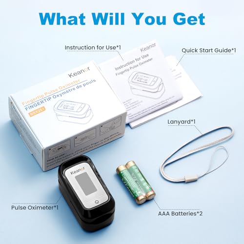 Pulse Oximeter, Oxygen Meter Finger Monitor with Alarm & PI, Finger Pulse Oximeter for SpO2 Blood Oxygen Saturation & Heart Rate, Portable O2 Monitor for Adults & Kids, Batteries & Lanyard Included