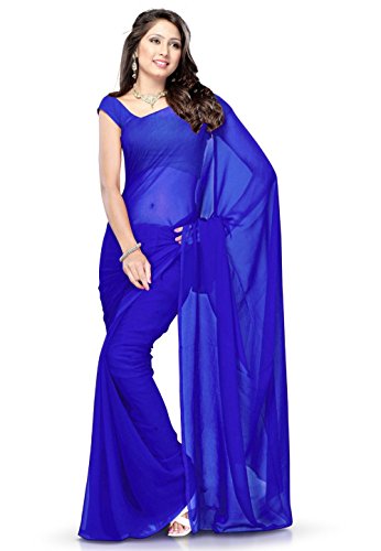 Plain Georgette Saree in Royal Blue