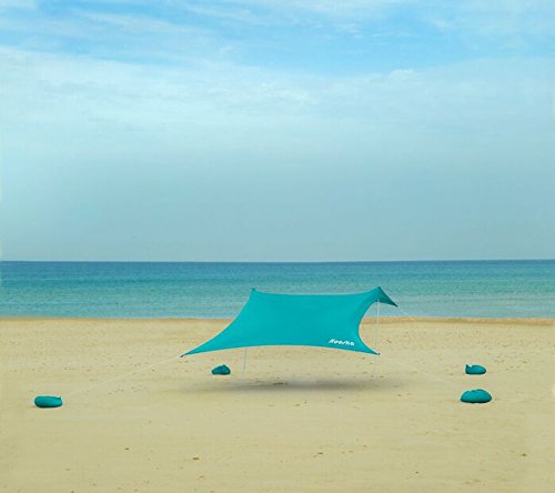 HOOSKA beach sun shade - With Sandbag Anchors-UPF50+ - weather resistance - Perfect Sun Shelter for Kids & Family at the Beach, Parks, Picnics, Camping & Outdoors (Turquoise, medium)