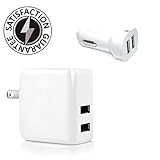 Vector Cables Intelligent Super Charger 15W Dual Port USB Wall Charger & Car Charger 5V/3.1A High Speed AC Power Adapter Home & Travel Charger with Folding Plug - (Combo Pack Wall & Car Charger White)