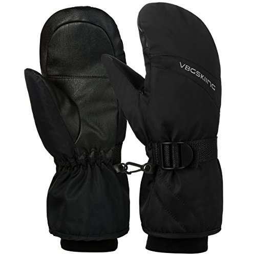 VBG VBIGER Ski Mittens Warm Winter Mittens Waterproof Ski Gloves Snow Snowboard Gloves Black Cold Weather Mittens for Women Men (Large, Black)