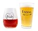 The Plympton Company Cute Wedding Gifts - Bride and Groom Novelty Wine Glass and Beer Glass Combo - Engagement Gift for Couples