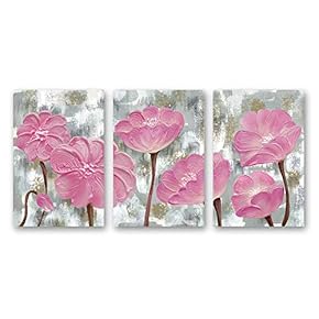 Canvas Wall Art Abstract Oil Painting Feature Flowers Painting Artwork for Home Prints Framed - 16"x24" x 3 Panels