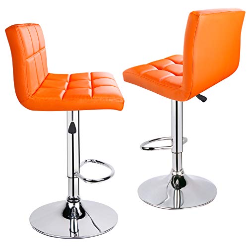 Leopard Barhocker, Moderner PU-Leder, verstellbarer Drehstuhl, mit Rückenlehne, 2 Stück (Orange) – Bild 4