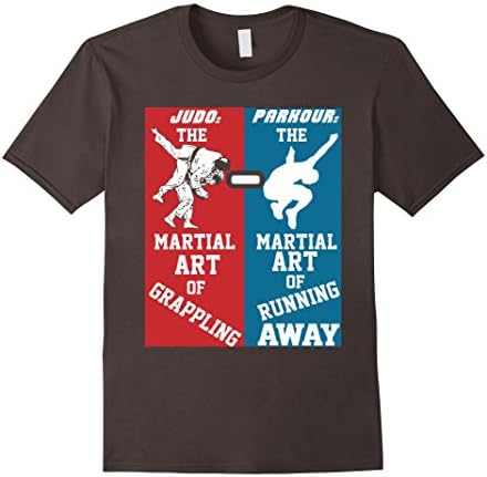 Mens Judo Grappling Parkour Running Away - Funny Judo Shirt 3XL Asphalt