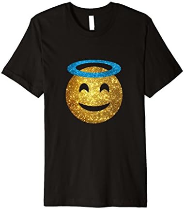 Mens Emoji Shirt - Glitter Angel Face With Halo Emoji T Shirt XL Black