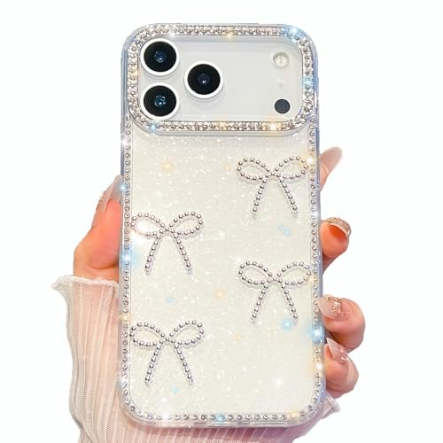 FLIRACON Bling Glitter Cute 3D Bows Hard Phone Case Compatible with iPhone Case(White,for iPhone 17 Pro) at Amazon