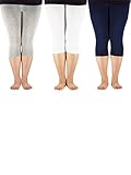 Zando Women's Lightweight 3/4 Length Soft Comfy Stretchy Plus Size Cropped Capri Leggings K 3 Pairs Navy Blue w Light Grey w White US 2X Plus-US 4X Plus (Tag Size 4XL)