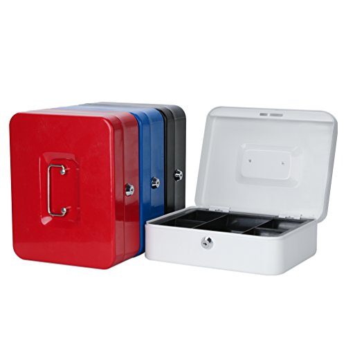 Metal Cash Box with Money Tray, Decaller Money Box with Key Lock for Security (White, Medium - 9 4/5" x 7 4/5" x 3 1/2"), QH2507M