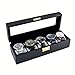 Caddy Bay Collection Compact Black Watch Case Storage Box With Glass Top Holds 5 Watches
