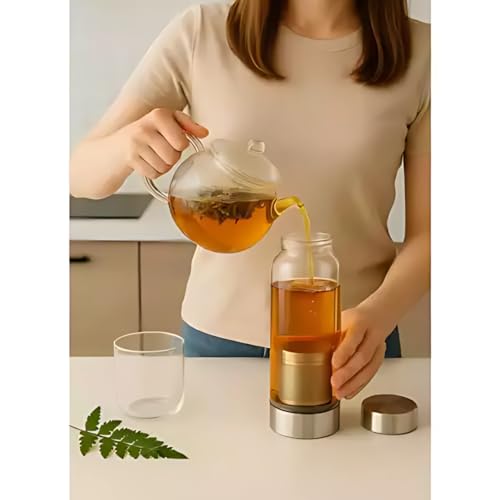 Garrafa de Vidro com Infusor e Capa Neopreme 550ml Preto – Ideal para Chá, Água Saborizada e Bebidas Naturais