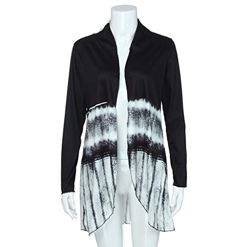 Blouse for Women Elegant, Yezijin Women Tie-Dye Hi-Low Open Cardigan Long Sleeve Asymmetric Top Blouse 2019 New Black - Thumbnail 3