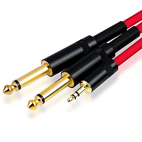 SIMILK 3.5 mm TRS to Dual 1/4 inch TS Premium Stereo Breakout Cable (10ft/3M) for Connecting iPhones, iPods, iPads, Mac, Laptop, or Similar Audio Device to Pro Audio Gear