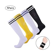 HARAVAL Kids Soccer Socks Knee High Tube Football Socks Towel Bottom Compression Socks 2 Packs (7-12 Years Kid Socks)