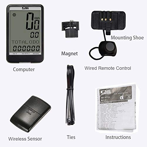 Algol - Wireless LCD Bike Computer Bicycle Cycling Speedometer Odometer with Backlight Time Temperature Display SD-577C1
