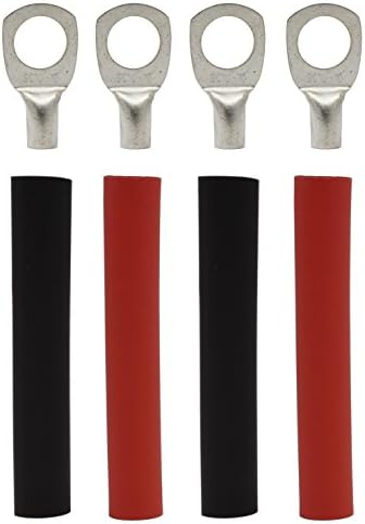 4 Pack - 8 Gauge - 3/8" Ring - Tinned Copper Marine Battery Welding Lug Terminal Connectors - Dual Wall Adhesive Heat Shrink Included