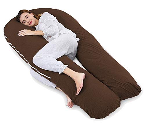 Mom's Moon Extra Long Pregnancy Pillow/Body Pillow/Maternity Pillow - with Cotton Zippered Cover, Brown