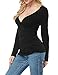 ALLEGRACE Womens Sexy Long Sleeve Tops Casual Fall Ruched V Neck Wrap Shirts Black 2XL