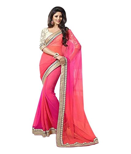 Dancing Girl Ethnic Pink Georgette Party Wear Saree with Blouse