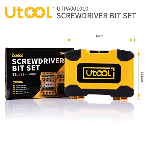 Impact Screwdriver Bit Set, Utool 33 pcs Ultratorq Impact Driving Bits and Socket Set including 25 Screwdriver Bits, 4 Impact Sockets, 3 Magnetic Nut Drivers and 1 Socket Adapter.