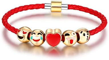 Eccosa Fashion 18K Gold Plated Animals Emoji Faces Charms Bracelets with Lucky Red Leather Rope for Girls (6.30)