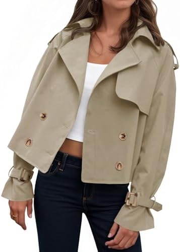 Amazon.com: Saodimallsu Women Crop Double Breasted Trench Coat