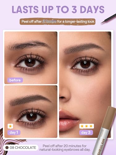 SHEGLAM Tint Lock Tattoo Peel Off Brow Gel – Long-Lasting Brow Tint, Waterproof & Smudge-Resistant, Shapes Defines & Fills Brows, Natural Semi-Permanent Eyebrow Gel Stain (Chocolate)
